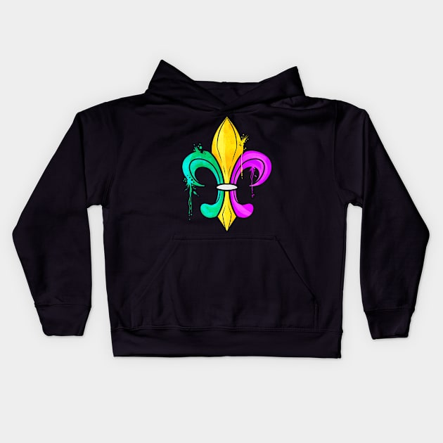 Green, Golden and Purple Fleur De Lis Kids Hoodie by SinBle